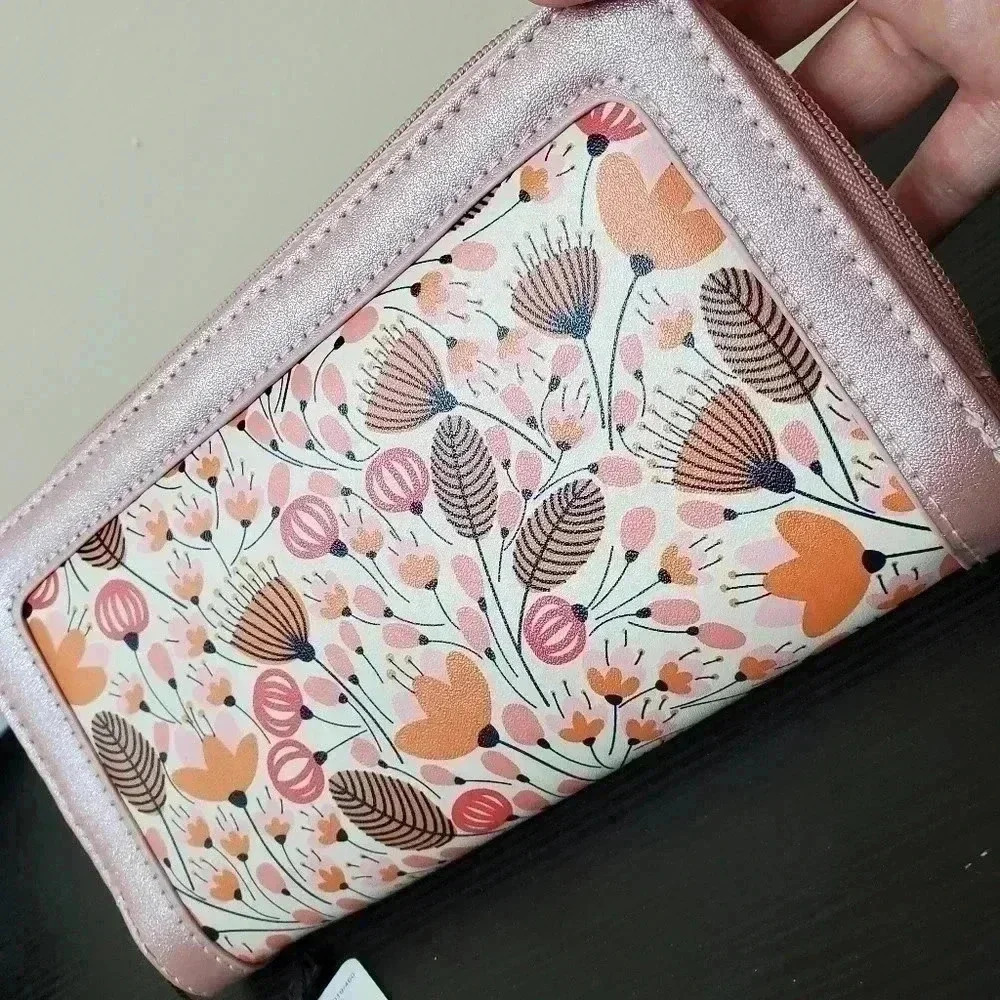 NWT Mundi Zip Around Pink Metallic Floral Wallet - Picture 2 of 6